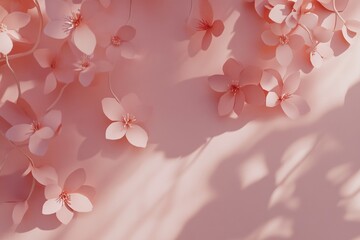 Aufkleber - Pink paper flowers with shadows on a pink background.