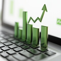 Poster - Green upward graph on laptop.