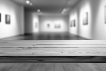 Aufkleber - Wood table with blurred gallery background.