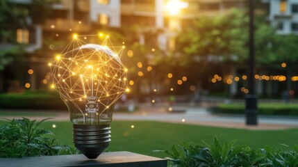 Poster - Illuminated Light Bulb with Creative Idea Concept in Nature Setting