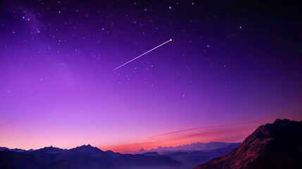 Wall Mural - Stunning purple night sky with shooting star over mountainous landscape