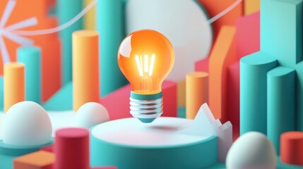 Poster - Creative Light Bulb in Abstract Colorful Background Design