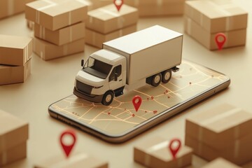 Poster - Truck on map, boxes.