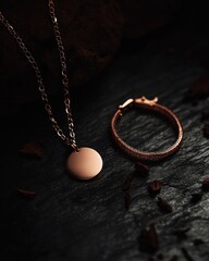 Aufkleber - Elegant rose gold jewelry set on dark background.