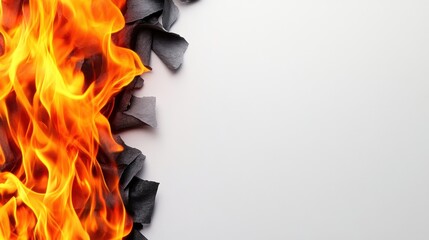Poster - Intense Fire and Charred Paper on Bright White Background
