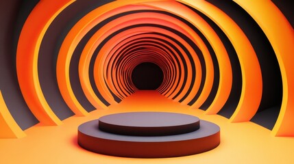 Poster - Futuristic Tunnel with Orange and Black Circular Patterns
