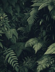 Poster - Lush dark ferns densely fill frame.