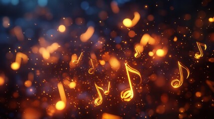 Poster - Abstract Music Notes Floating in a Dreamlike Glowing Environment
