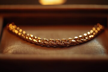 Aufkleber - Gold chain bracelet in soft brown box.
