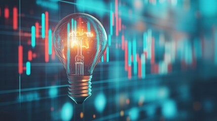 Poster - Light Bulb Illuminating Financial Graphs and Market Trends Analysis