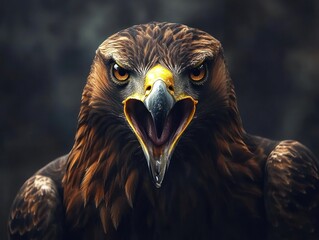 Aufkleber - Fierce eagle head closeup, beak open.