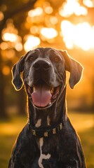 Aufkleber - Smiling dog portrait, bright sunlight bokeh background.