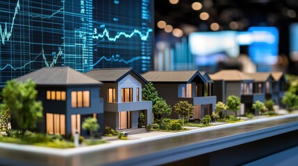 Poster - Modern Architectural Model with Stock Market Data Displayed