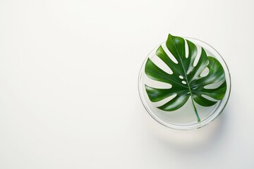 Poster - Monstera leaf in glass bowl on white background.
