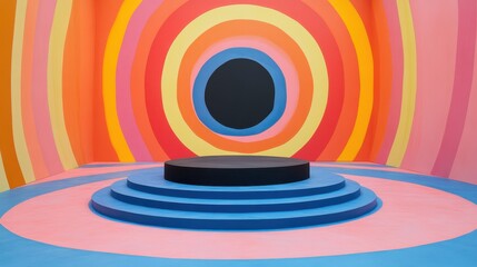 Poster - Vibrant Colorful Geometric Stage with Circular Patterns and Gradient