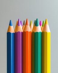 Poster - Colored pencils standing upright on light gray surface.