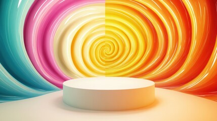 Poster - bright swirl background with circular podium for creative showcase