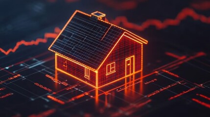 Poster - Futuristic Digital House with Graphs and Data Visualization Concept