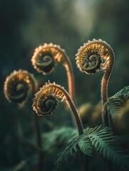 Aufkleber - Unfurling ferns backlit, soft focus.