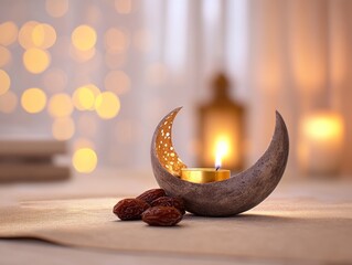 Poster - Crescent moon candle holder with dates on a fabric.