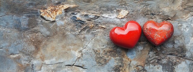 Poster - Two hearts on rocky surface.