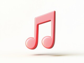 Fototapete - Pink glossy 3D music note icon on white.