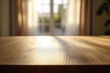 Poster - Wooden tabletop, soft window light background.