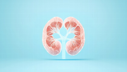 Poster - kidney modeled in prismatic geometric shapes, showcasing intricate details and soft color palette. This artistic representation highlights organ structure and function