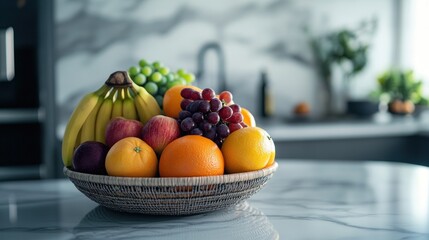 Poster - Bowl of various fruits on countertop.