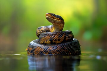Aufkleber - Snake coiled in water, head raised.