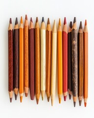 Poster - Array of brown, orange and yellow colored pencils.