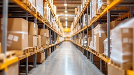 Poster - Warehouse shelves full of cardboard boxes.