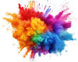 © MstPoliAkther - abstract explosion of  rainbow colored powder visuals on white and transparent background.