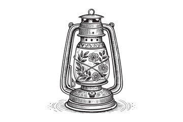 Wall Mural - oil lamp with floral engraving vector illustration