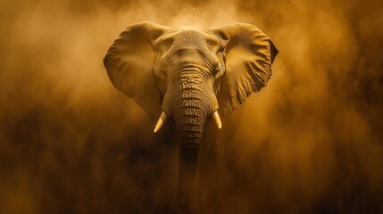 Aufkleber - Elephant strides through dusty clouds.