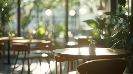 Poster - Cafe tables with potted plant.