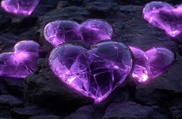 Aufkleber - Purple crystal heart shards on rocks.