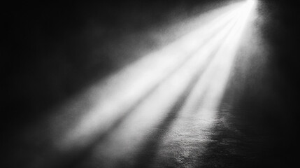 Poster - Bright rays of light breaking through darkness in a dimly lit space. 