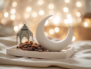 Aufkleber - Crescent moon, dates and lantern on a tray.