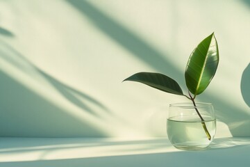 Aufkleber - Leafy sprig in glass, light casting shadows.