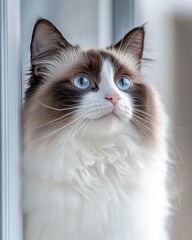 Poster - Ragdoll cat with blue eyes looking up.