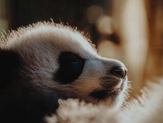 Aufkleber - Panda cub profile with soft lighting.