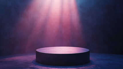 Poster - Circular stage illuminated by colorful lights in a dimly lit setting. 