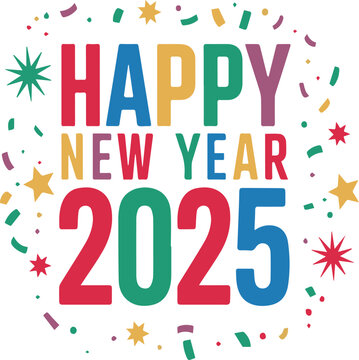 2025 colorful Happy New Year card vector design.