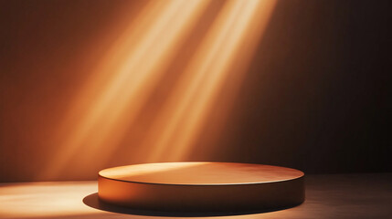 Poster - Spotlight illuminates circular platform in a dimly lit setting. 