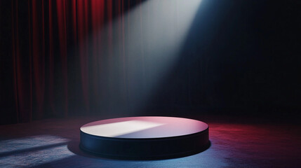 Poster - Circular stage illuminated by dramatic lighting in an empty theater setting. 