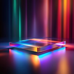 Aufkleber - Glowing Transparent Acrylic Panel with Colorful Light Reflection on Dark Surface