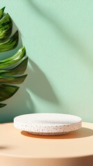 Aufkleber - Minimalist Display with Textured Plate and Green Background for Modern Interiors