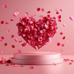 Poster - Heart Shaped Arrangement of Pink Petals Floating Against a Pink Background