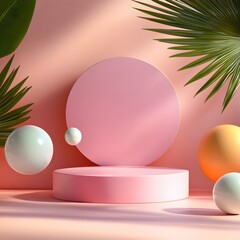Aufkleber - Soft Pastel Geometric Shapes and Greenery in Minimalist Studio Setting